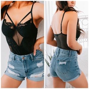 Black Mesh Lace Bodysuit (S)-- Final Sale